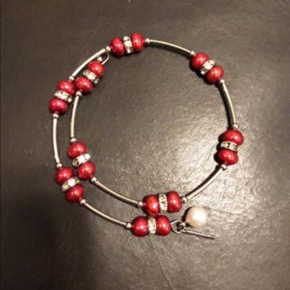 Vantel Pearl Ruby Wire Wrap Bracelet-Retired!
